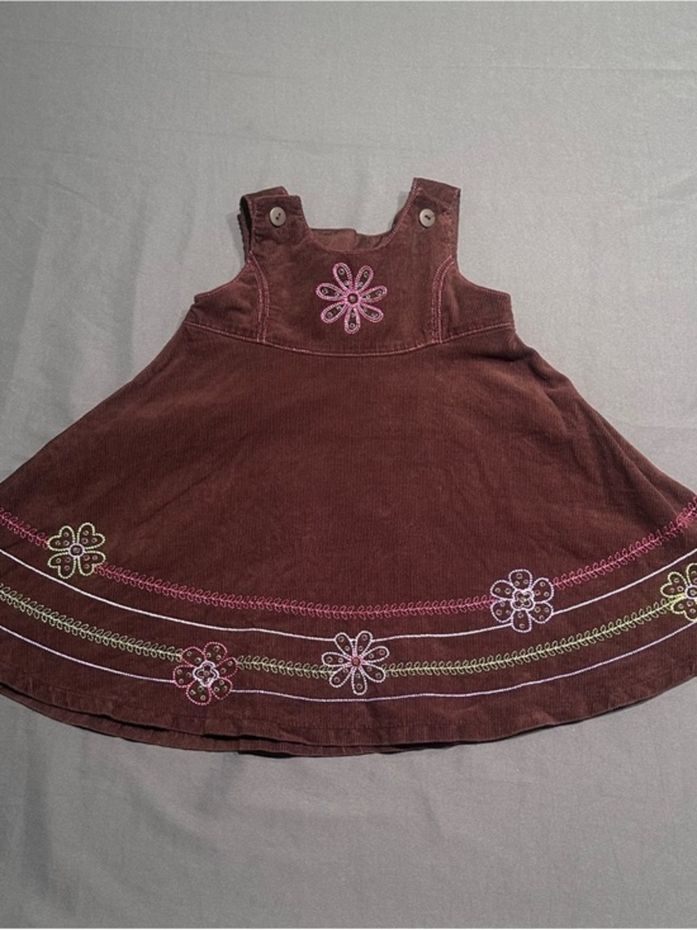 Y2K Good Lad Brown Corduroy Dress with Embroidered Sequin Flower Details